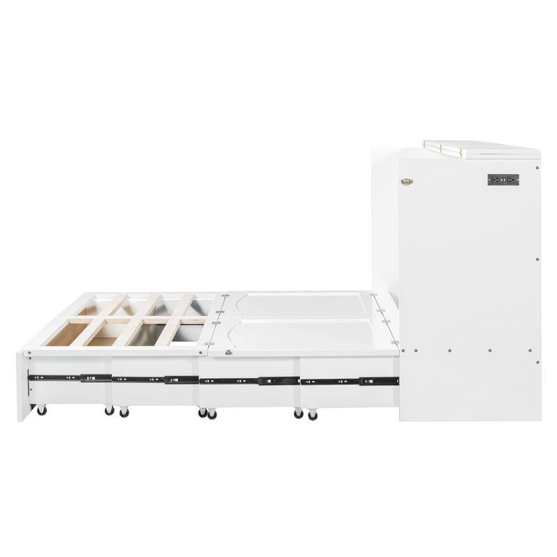 Space-Saving Murphy Wall Bed - Built-In Drawer Storage, Integrated USB Ports & Power Outlets, Smooth Pulley Mechanism