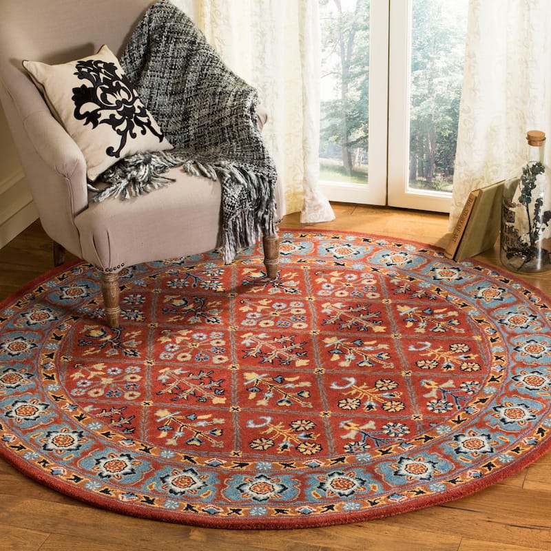 SAFAVIEH Handmade Heritage Overlapping Diamond Traditional Oriental Wool Rug - 6' Round - Red/Blue