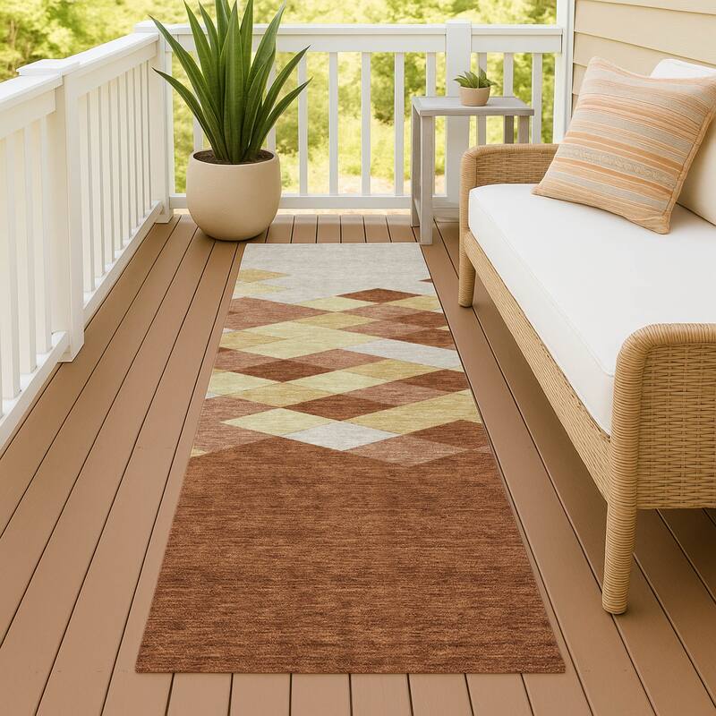 Machine Washable Indoor/ Outdoor Modern Avo Chantille Rug - Paprika - 2'3" x 7'6"