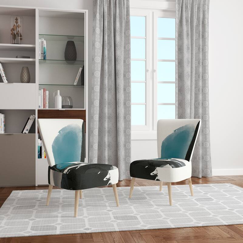 Designart "Geometric Black And Teal IV" Upholstered Modern Accent Chair - Arm Chair