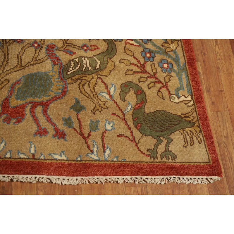 Light Brown Animals Ziegler Oriental Area Rug Hand-Knotted Wool Carpet - 7'9" x 9'8"