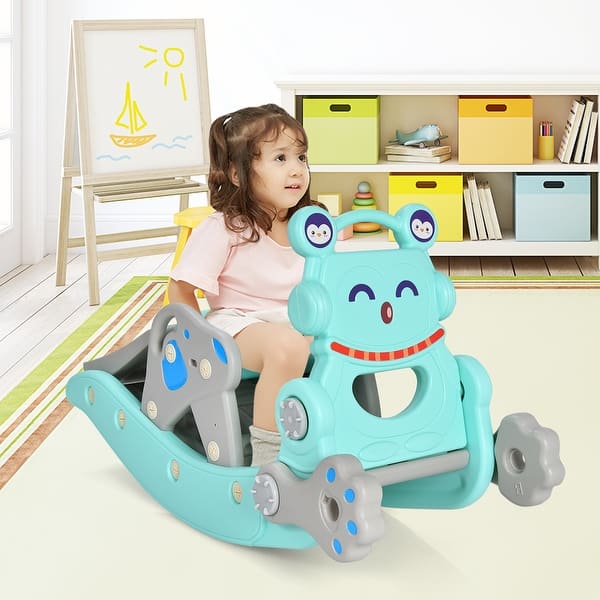 slide 2 of 19, 4-in-1 Rocking Horse and Slide Set for Kids - 41.5”x28” x 22.5” (L x W x H)