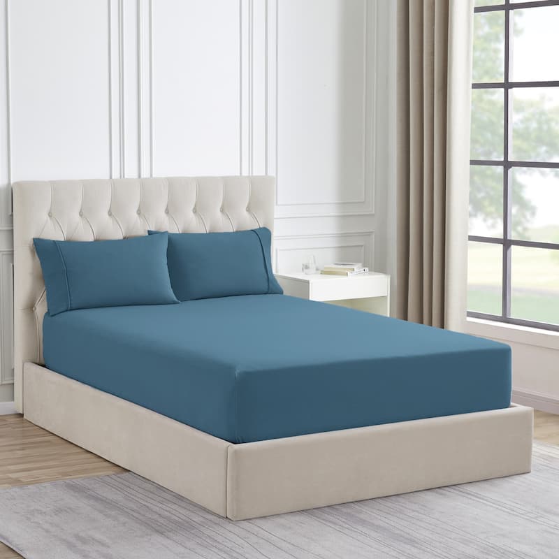 1500 Supreme Collection Microfiber Flannel Fitted Sheet - Denim - Queen