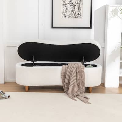 SEYNAR Modern Glam Teddy Fabric Upholstered Storage Ottoman Bench