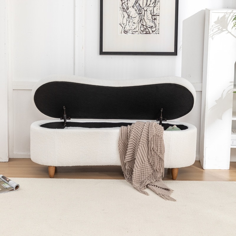 Modern Glam Teddy Fabric Upholstered Storage Ottoman Bench