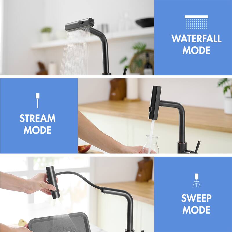 Single Handle 14.5 in. Pull Out Sprayer Touchless Kitchen Faucet with 360° Swivel Spout 1-Hole Basin Sink Tap