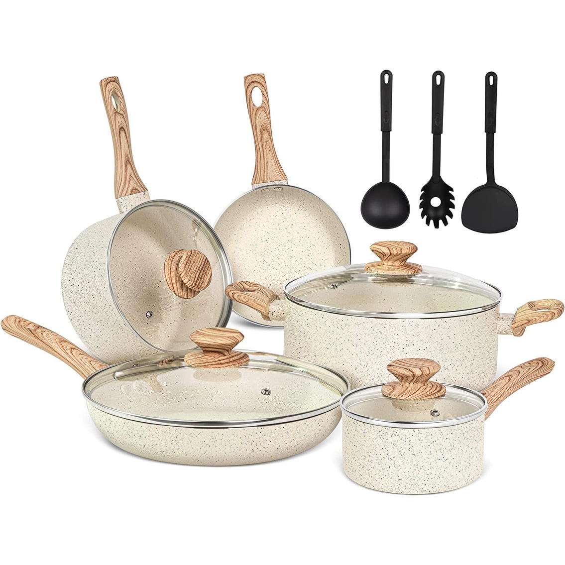 Pans and Pots Set Nonstick - 16 PCS White Granite Cookware Set Non Stick  Induct