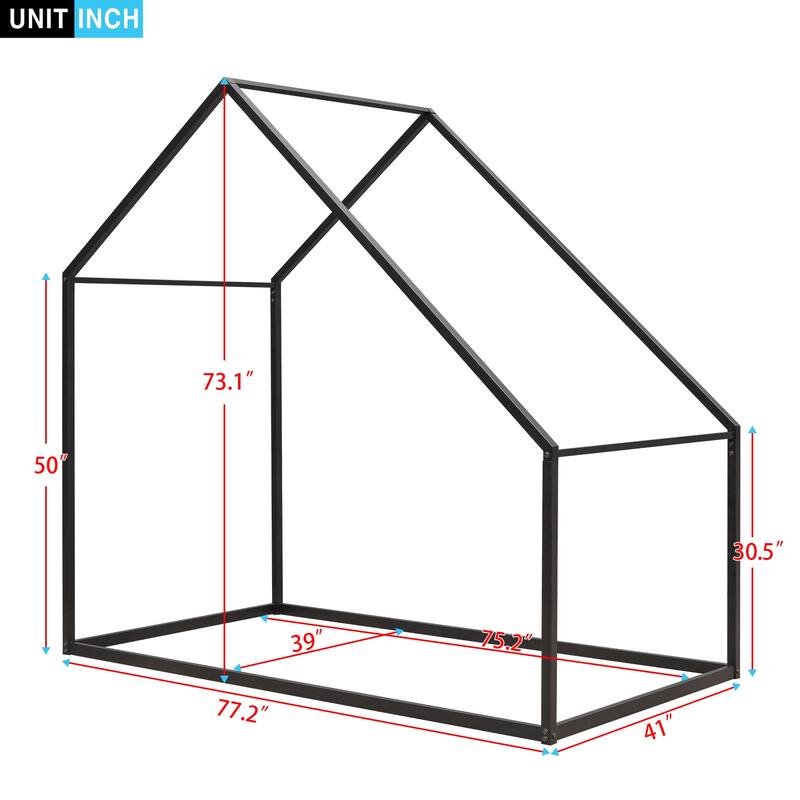 Twin Metal House Bed Frame, Semi-Enclosed Sleeping Space, Easy Assembly