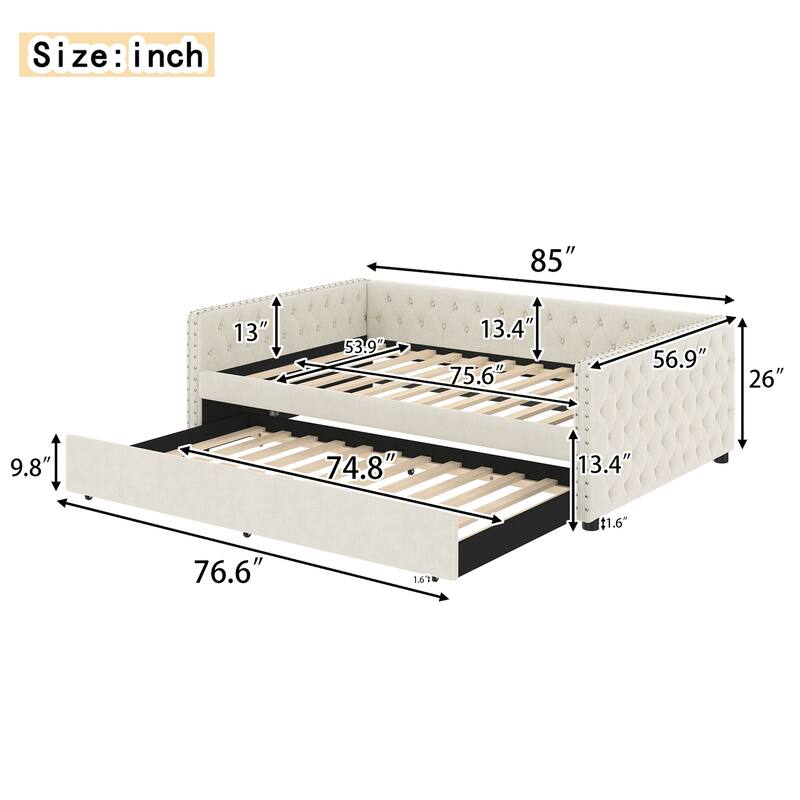 Upholstered Tufted Sofa Bed with Rollaway Bed