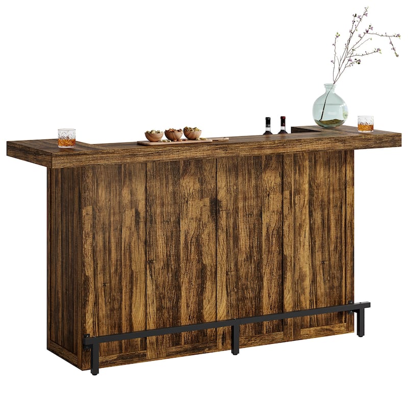 4-Tier Wooden Bar Table, 70.9" Large Home Bar Unit with Storage Shelves for Home, Patio, Basement