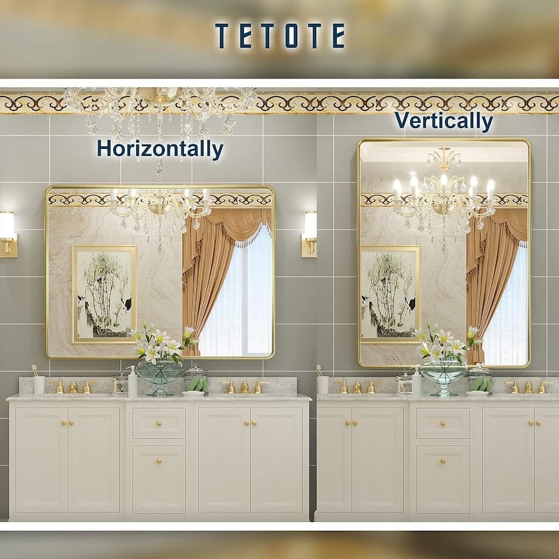 TETOTE Modern Bathroom Vanity Mirror Metal Frame Wall Mounted