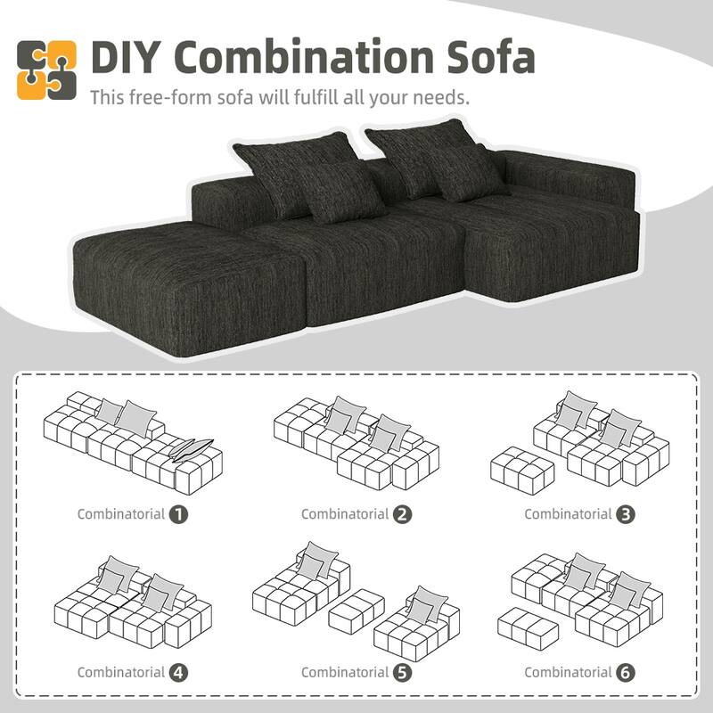 Modern Oversized Modular Sectional Sofa in Black, Foam+Spring, No Assembly
