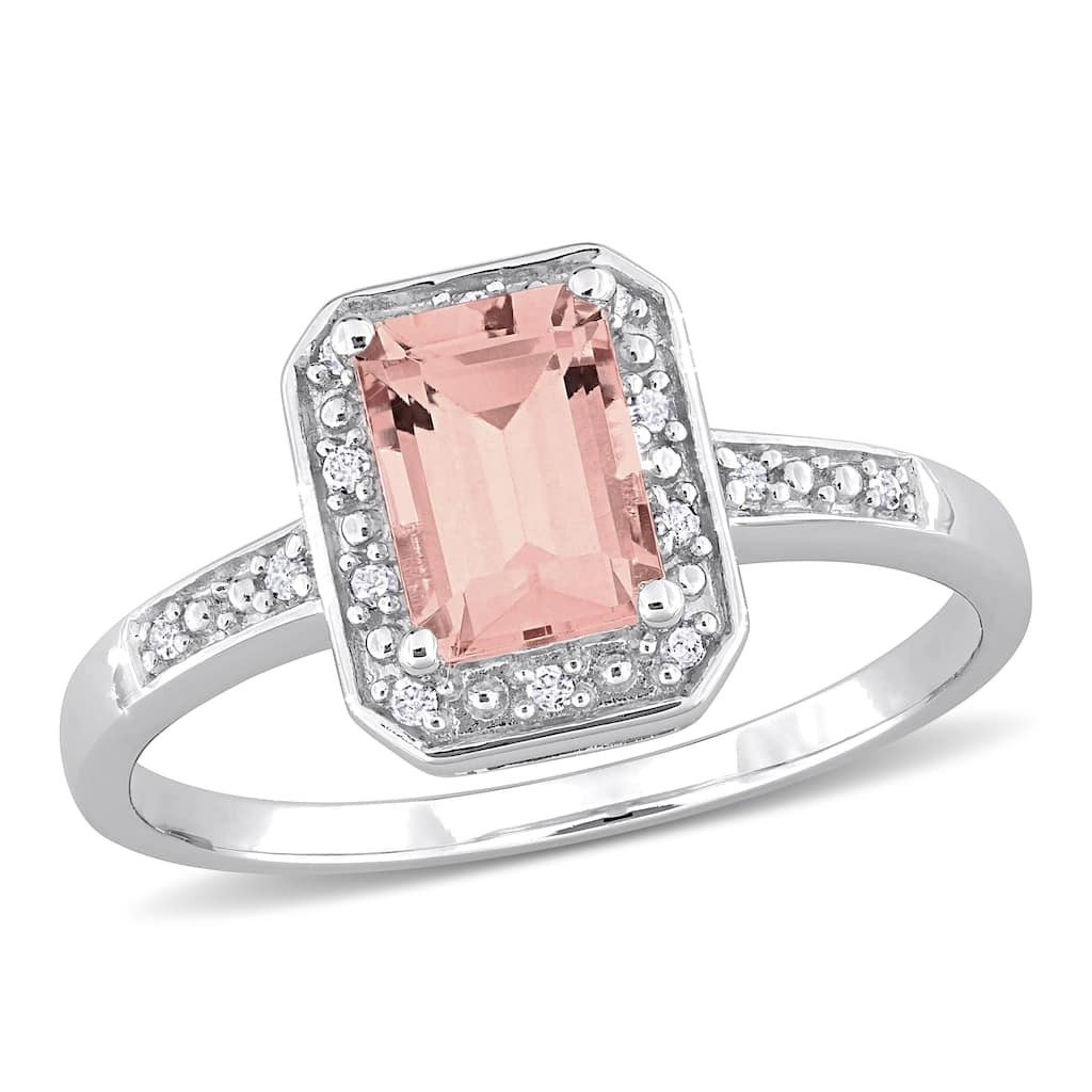 Miadora 1ct TGW Octagon-cut Morganite Diamond Accent Ring Sterling Silver