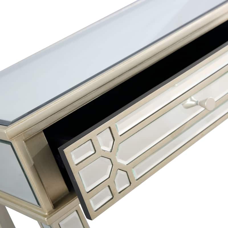 Champagne Glass Mirrored Console Table, 2 Drawers and Geometric Legs - 48" L x 16.8" W x 32" H