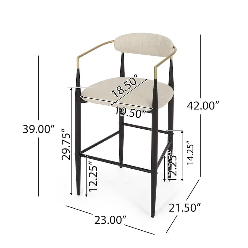Upholstered Counter Stool Side Dining Chair Set of 2 - Beige Fabric
