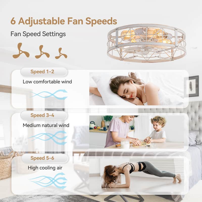 20" 7-Blade Flush Mount Caged Ceiling Fan with Light Remote