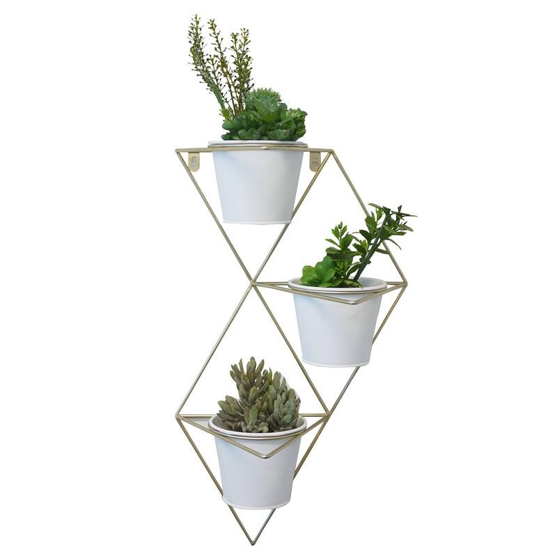 Hanging Planter Vase, White/Brass - 8'6" x 13' - 8'6" x 13'
