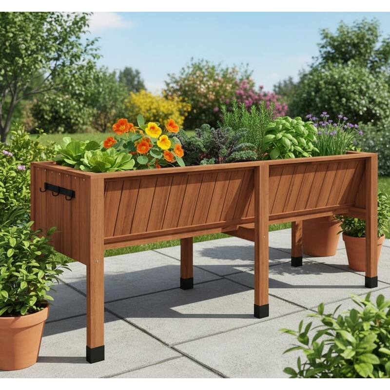 13.7In Depth Elevated Wooden Raised Garden Bed - Acorn Brown - 72x26x31 Inch