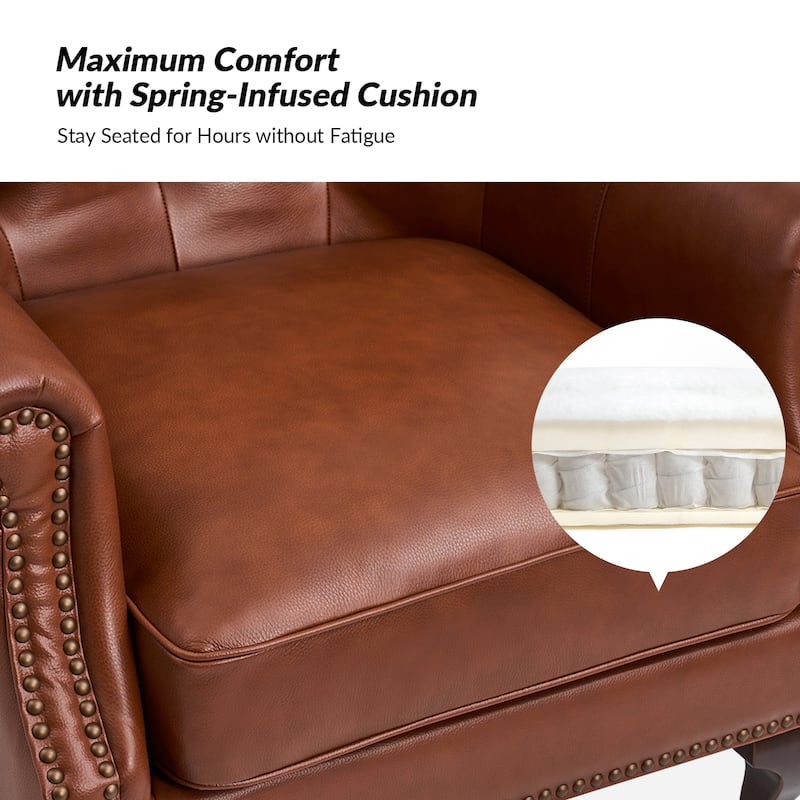 Gerhard Genuine Leather Armchair with Nailhead Trims and Removable Cushion by HULALA HOME