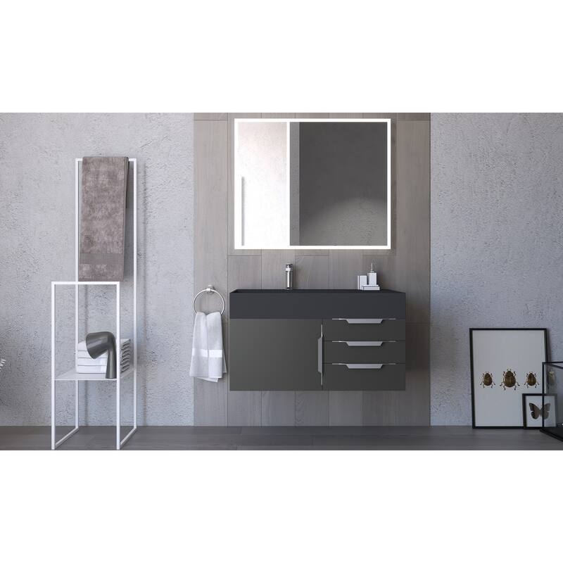 Amazon 36" Wall Mounted Bathroom Vanity Set w/ Black Top