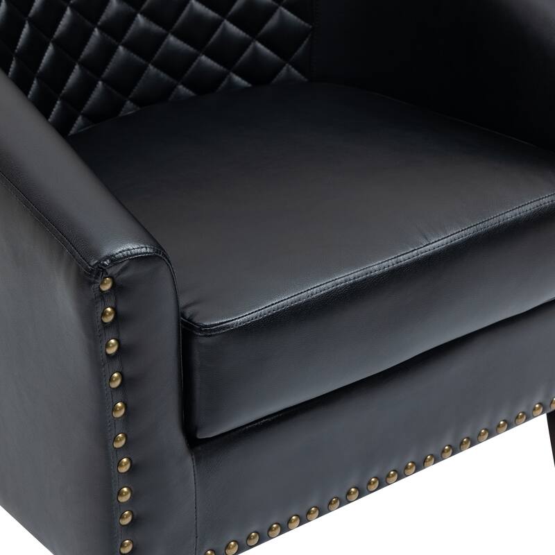 Faux Leather Tufted Nailheads Upholstered Barrel Accent Chairs