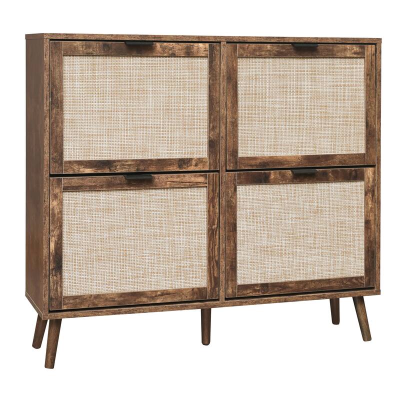 Elegant Shoe Cabinet with Double-Layer Doors,Sturdy Pine Legs and Adjustable Backplane