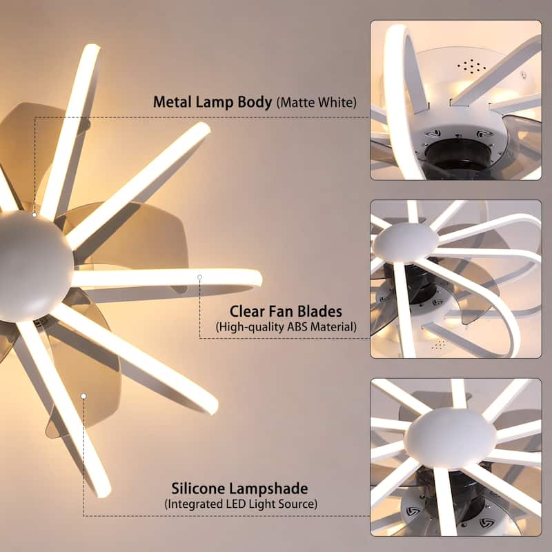 Starsky 23'' Drum Flush Mount LED Ceiling Fan with Light,6-Speed Low Profile Smart APP Control Ceiling Fan with Remote