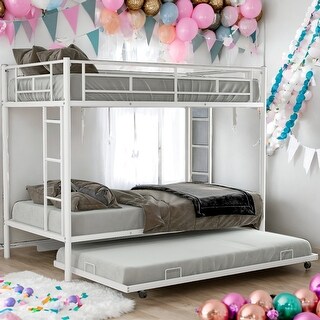 Twin over Twin Bunk Bed with Trundle,Modern Design,Easy Assembly,Saving Space,White