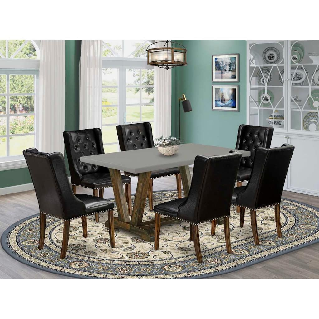 HomeStock 7-Piece Distressed Jacobean Finish Solid Wood Top Dining Table with 6-Chairs