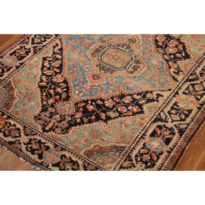 Hand Knotted Oriental 100% Wool Carpet Traditional Medallion Navy Blue & Blues Sarouk Area Rug - 4' 7'' X 3' 6''