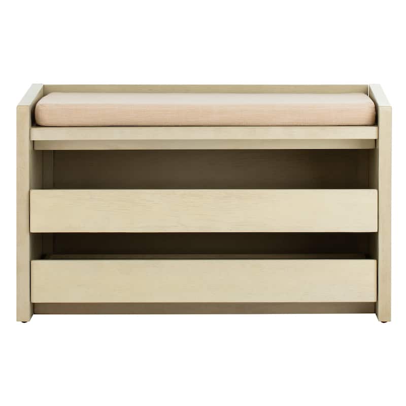 SAFAVIEH Roseanna Shoe Storage Bench Oak / Beige - 34" W x 18" D x 21" H - 34Wx18Dx21H - White Wash/Beige Linen