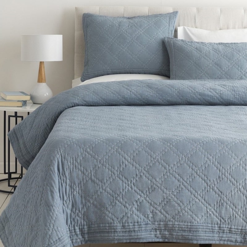 Almeria Linen Quilt - Blue - Queen/Full - Queen/Full