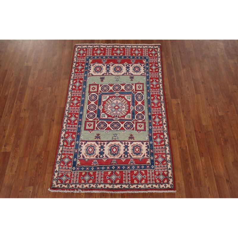 Kazak Foyer Rug Hand-Knotted Oriental Wool Carpet - 3'2" x 5'5"