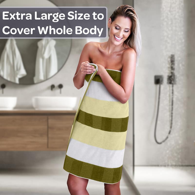 6PC Towel Set - Absorbent Cotton Bathroom Accessories Solid and Striped Towels by Windsor Home