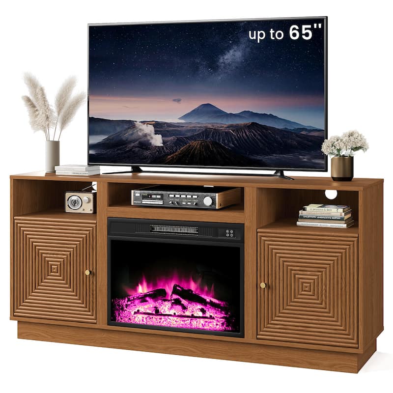 59'' Fireplace TV Stand for TVs Up to 65'' with Storage and Adjustable Shelves