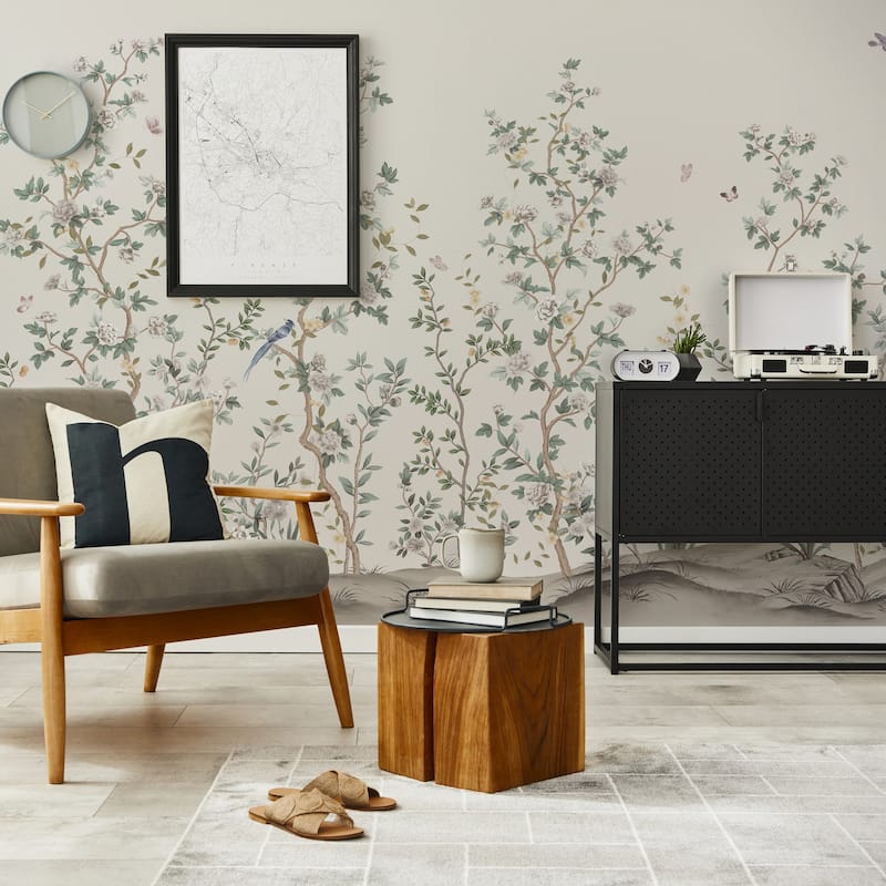 Whispering Blooms Hand-Painted Floral Landscape Wallpaper Mural