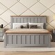 preview thumbnail 1 of 8, Full Size Wood Platform Bed Wooden Slat Support, Vintage Simple Bed Frame with Rectangular Headboard and Footboard, Grey Grey