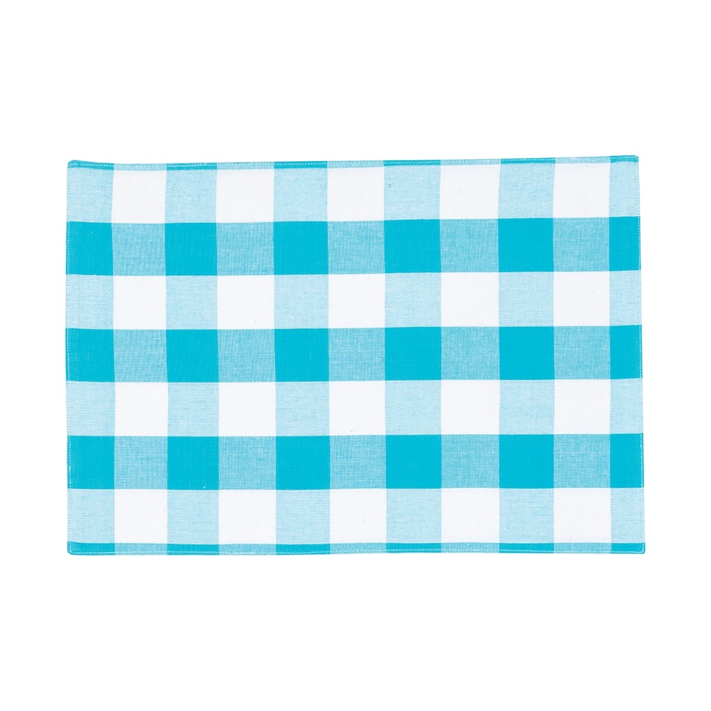 Franklin Buffalo Check Plaid Woven Turquoise Placemats Set of 4, 13" x 19"