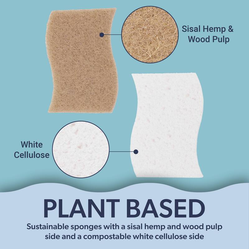 Natural Plant Based Non-Scratch Sisal Hemp/Cellulose Scrubbing Dish Sponge, Beige/White (Set of 12) - 4.33W x 3D x 0.88H