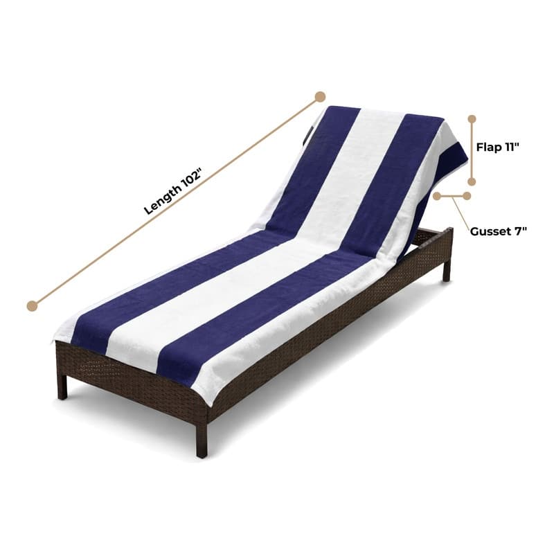 100% Cotton Cabana‑Stripe Lounge Chair Cover Terry Towel with Fitted Pocket & Back Flap Set of 2