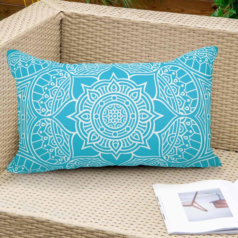 Decorative Indoor/Outdoor Weatherproof Lumbar Throw Pillows with Inserts (Set of 2) -12x20 - 18x18 Inches