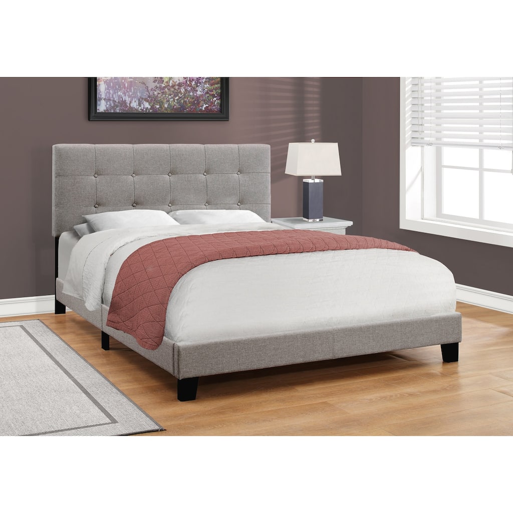 Queen Size Upholstered Bed Frame with Grey Linen Look Headboard