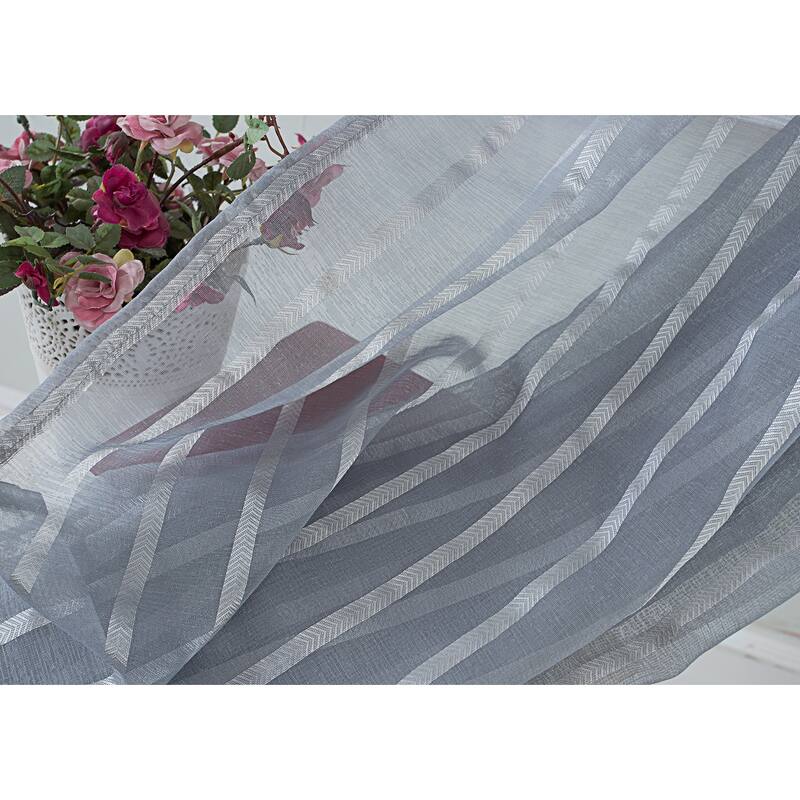 Gretchen Striped Sheer Window Curtain Rod Pocket 90 inch - 54 x 90 in.