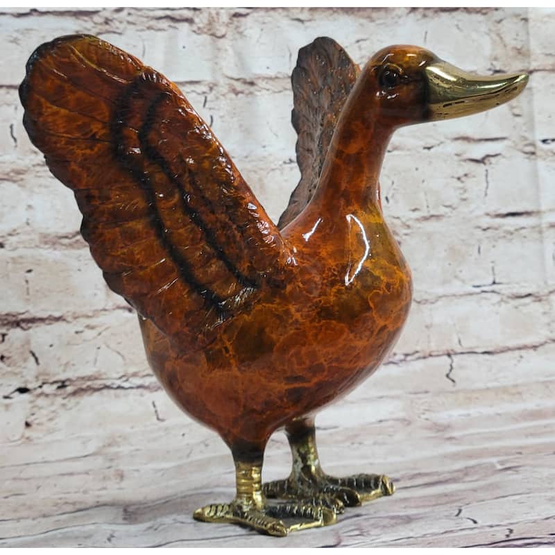 Colorful Bronze Metal Sculpture Of Duck Flapping Wings Art Figure Signed J. Moigniez