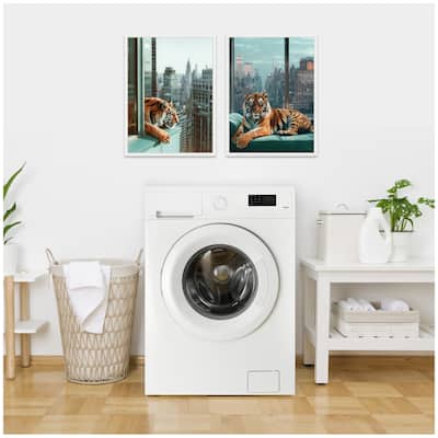 Kate and Laurel Sylvie Urban Tigers in New York Framed Canvas Art Set by Michael Schauer