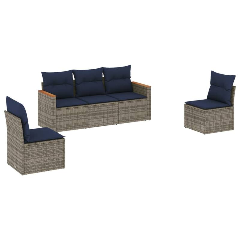 vidaXL Patio Sofa Set with Cushions Outdoor Conversation Furniture Poly Rattan - 21.7x 24.4x 27.2