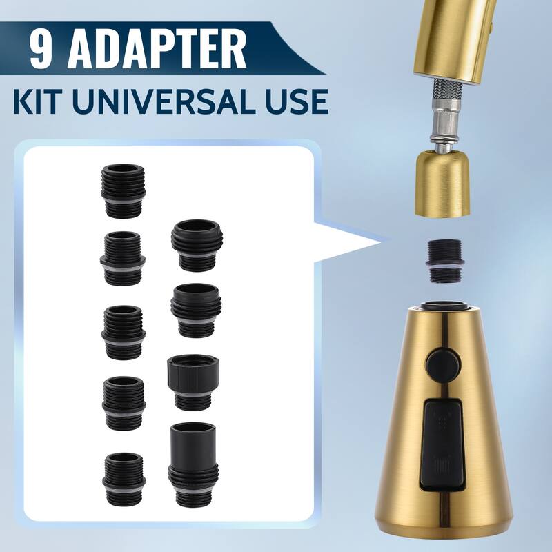 WOWOW Stainless Steel Kitchen Sprayer Head - 3 Modes with 9 Adapters
