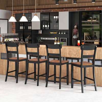 4 PCS Wooden Bar Stools 24.5" Counter Height Bar Dining Chairs