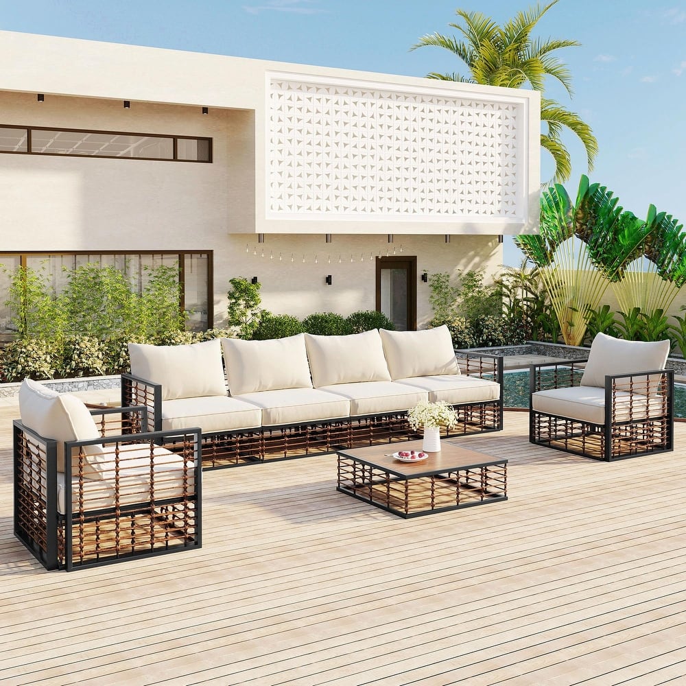 Modern Minimalist 7-Piece Metal Patio Sectional Sofa Set
