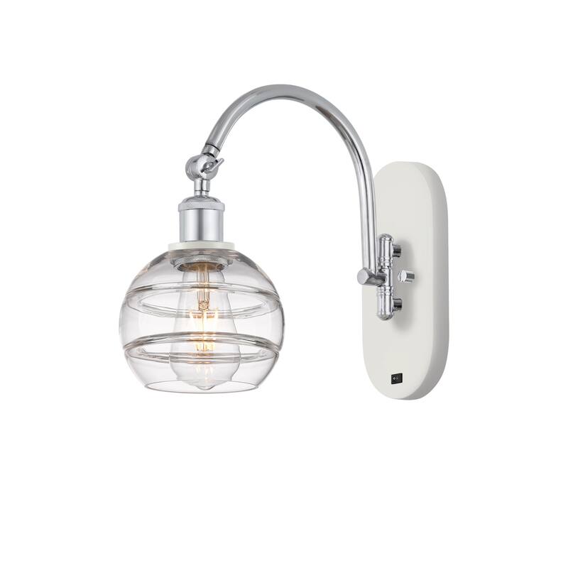 Innovations Lighting 518-1W-11-6 Rochester Sconce Rochester 11" Tall - White Polished Chrome / Clear